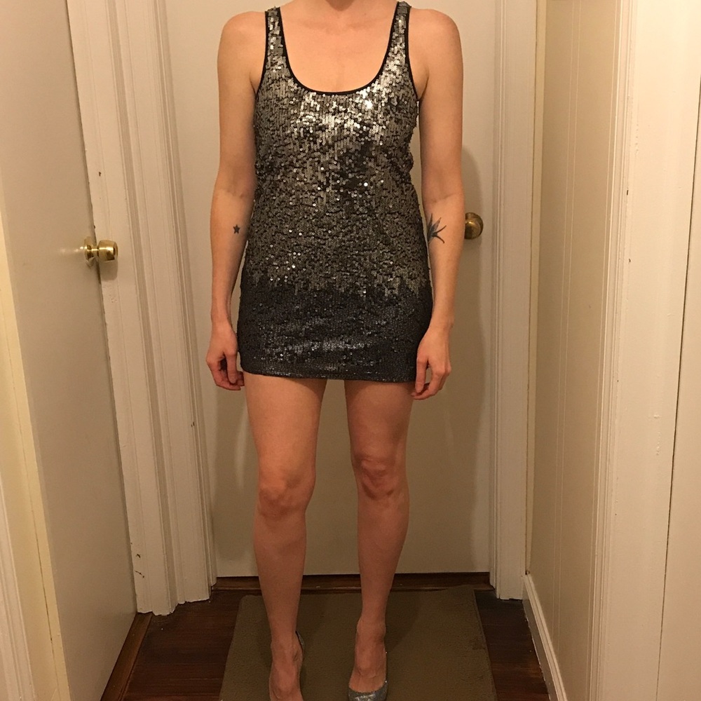 Express Silver Sequin Ombré Dress